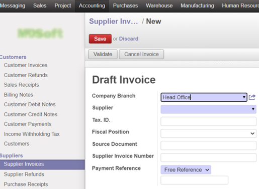 ทำการสร้างใบ Supplier Invoice ที่เมนู Accounting