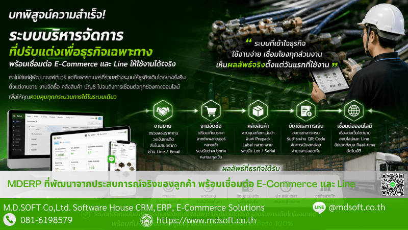 กรณีศึกษาความสำเร็จ ERP: ระบบบริหารจัดการที่ปรับแต่งตามธุรกิจ เชื่อมต่อ E-Commerce และ LINE ใช้งานได้จริง ERP Success Story - Customized ERP เชื่อมต่อ E-Commerce และ LINE สำหรับธุรกิจเฉพาะทาง