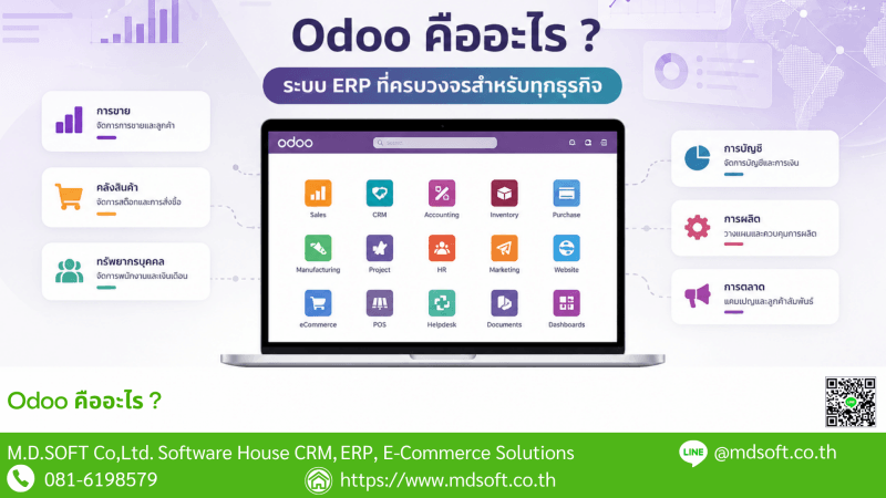 Odoo คืออะไร ระบบ ERP สำหรับ CRM ขาย จัดซื้อ คลังสินค้า ผลิต บัญชี POS และธุรกิจหลายสาขา