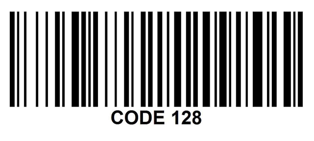 ตัวอย่างบารโค๊ดชนิด 128 ที่มีตัวอักษรด้านล่าง barcode 128