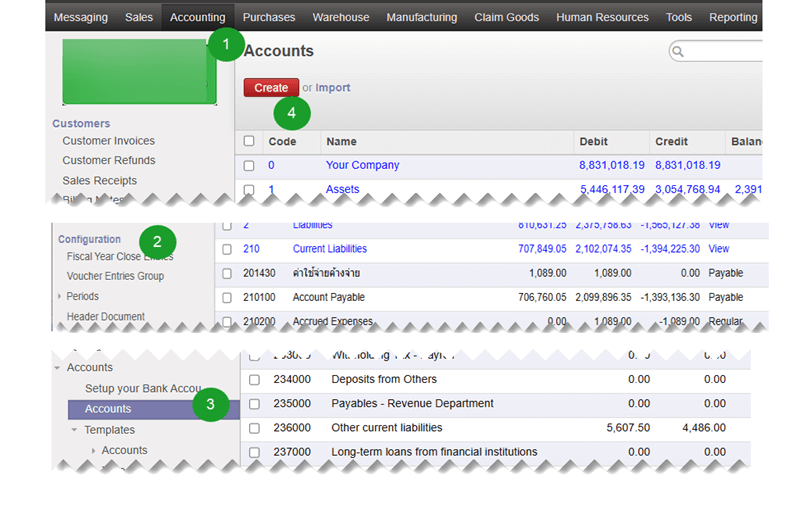 ตัวอย่างเมนูสร้างรหัสบัญชีในระบบ ERP MDERP